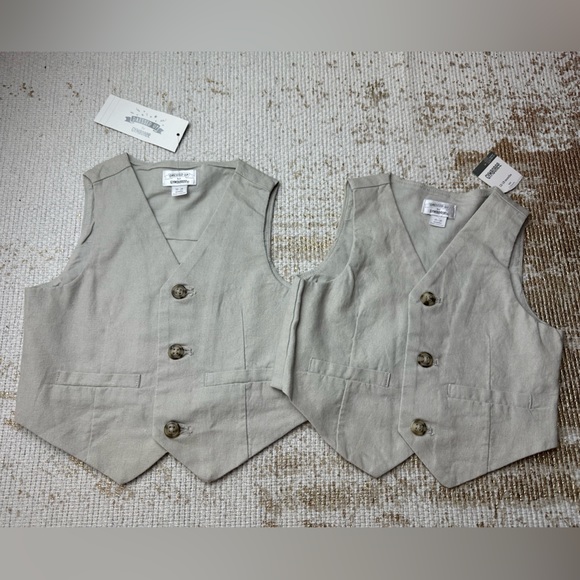 GYMBOREE Baby Boy Beige Linen Vests NWT Matching Twins | Size 12-18 Months - Picture 2 of 6